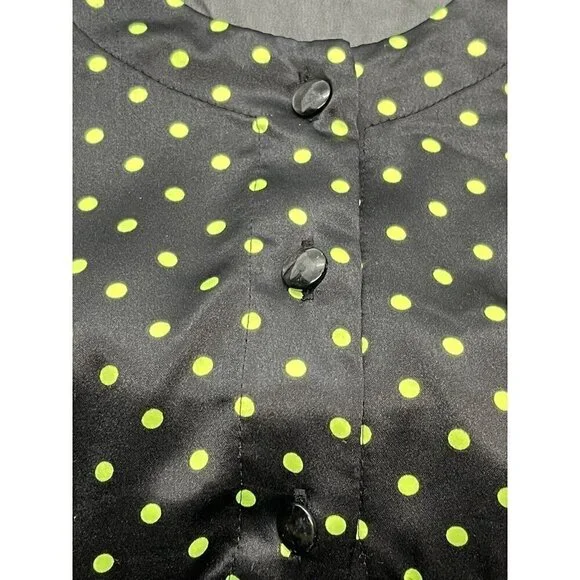 Princess Vera Wang 7 Tunic Top Dress Pleated Black Green Polka Dots Sheer Back - Picture 5 of 8